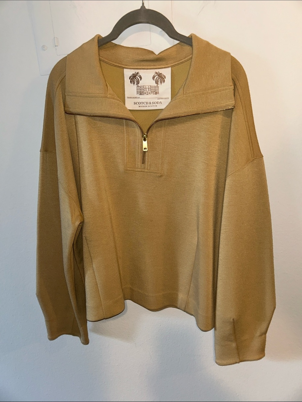 Scotch & Soda Women's Camel Quarter-Zip anorak Sweatshirt